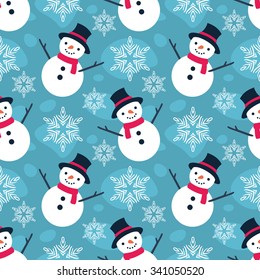 Christmas Seamless Vector Pattern. Contain flat snowman illustration. Great for wrapping paper and wallpapers.