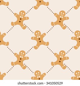 Christmas Seamless Vector Pattern. Contain Gingerbread Man Illustration. Great For Wrapping Paper And Wallpapers.