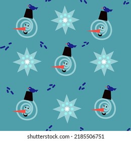 Christmas seamless vector pattern with cute snowmen. Can be used for wallpaper, pattern fills, web page background, gifts. Creative Hand Drawn textures for winter holidays.