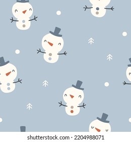 Christmas seamless vector pattern with cute snowmen. Can be used for wallpaper, pattern fills, web page background, gifts. Creative Hand Drawn textures for winter holidays.