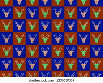 Christmas seamless vector pattern with deer head