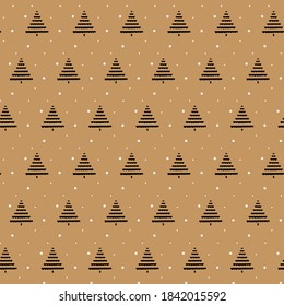 Christmas seamless vector pattern with doodle trees and snow. Xmas holiday poster collection. Can be used for wallpaper, pattern fills, surface textures, fabric prints.