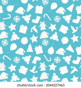 Patrón vectorial de Navidad sin fisuras. Fondo azul de vacaciones vectoriales con elementos de navidad. Puede utilizarse como papel de embalaje, decoraciones festivas, papel pintado, etc.