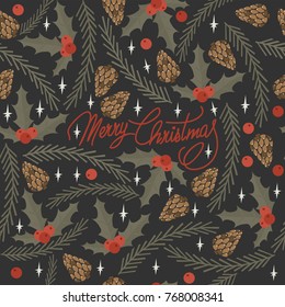 Christmas seamless vector pattern. "Merry Christmas!"