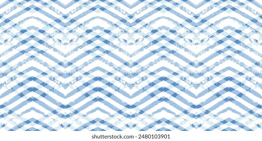 Christmas seamless vector pattern. Watercolor chevron blue print, textured zig zag waves stripes background, wrapping paper ornament