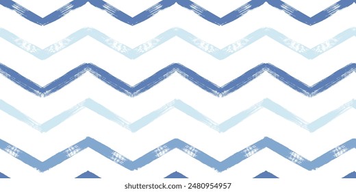 Christmas seamless vector pattern. Watercolor chevron blue print, textured zig zag waves stripes background, wrapping paper ornament