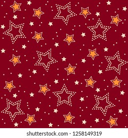 Christmas seamless vector stars pattern on red background.