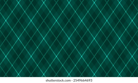 Christmas Seamless vivid geometric background for fabric, textile, men clothing, wrapping paper. Argyle vector pattern. Dark green with thin slim golden dotted line. 