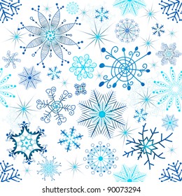 Christmas seamless white pattern with blue snowflakes (vector)