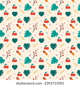 Christmas seamless winter patterns, Vector set of patterns with 
gnomes, gifts, snowflakes, stars on a colored background, Multi-colored 