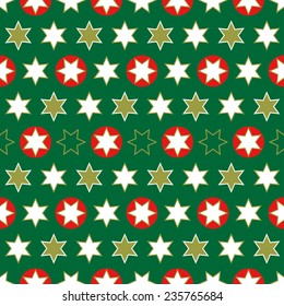 Christmas seamless wrapping paper - a repeating pattern with stars in gold, red, green and white