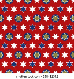 Christmas seamless wrapping paper - a repeating pattern with stars, red, gold, white and blue