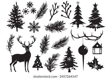 Christmas season elements silhouette design