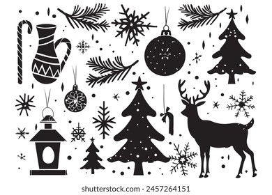 Christmas season elements silhouette design