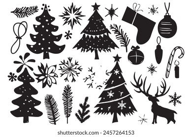 Christmas season elements silhouette design