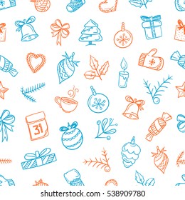 Christmas season vector elements. Different elements collection. Xmas hand-drawn 
elements collection
