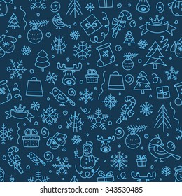 Christmas season vector seamless pattern. Xmas hand-drawn elements