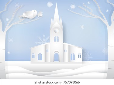 Christmas season, winter background paper art style, paper cut illustration