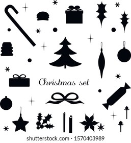 Christmas seasonal silhouette set with candy and gifts