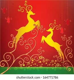 Christmas, seasons greetings card with rein deer and scrolls.