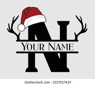 Christmas, Separate Letter Santa Hat, Alphabet, Monogram, for printing greeting cards, screen printing t-shirts, mugs etc