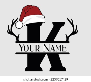 Christmas, Separate Letter Santa Hat, Alphabet, Monogram, for printing greeting cards, screen printing t-shirts, mugs etc