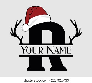 Christmas, Separate Letter Santa Hat, Alphabet, Monogram, for printing greeting cards, screen printing t-shirts, mugs etc