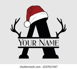 Christmas, Separate Letter Santa Hat, Alphabet, Monogram, for printing greeting cards, screen printing t-shirts, mugs etc