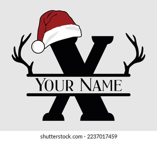 Christmas, Separate Letter Santa Hat, Alphabet, Monogram, for printing greeting cards, screen printing t-shirts, mugs etc