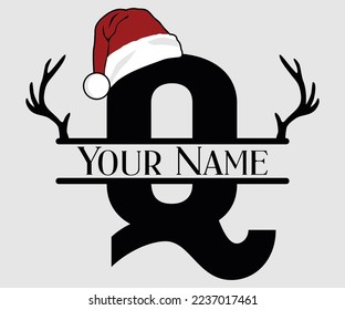 Christmas, Separate Letter Santa Hat, Alphabet, Monogram, for printing greeting cards, screen printing t-shirts, mugs etc