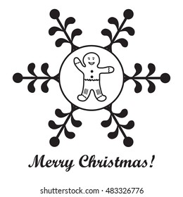 Christmas series: nice picture with gingerbread man in a snowflake on a white background.