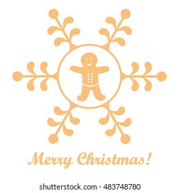 Christmas series: nice picture with gingerbread man in a snowflake on a white background.