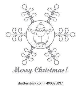 Christmas series: nice picture with Santa Claus in a snowflake in a linear style on a white background.