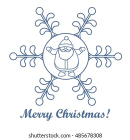 Christmas series: Santa Claus in a snowflake in a linear style on a white background.