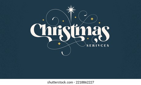 Christmas Services title background with stars in gold and blue.