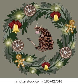 Weihnachtsset 2. Vektorgrafiken. Kuh- und Weihnachtsdekoration