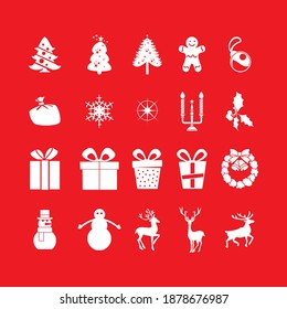 Christmas set of 20 Illustration Vector Design Can be used in poster banner Printable on T-shirt Sticker Holiday season Design Christmas Decoration Red background