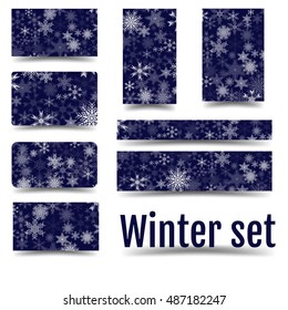 Christmas set with 3D effect. Corporate design in winter style. Ui interface, 16: 9, all kinds of backgrounds, card, cards and banners. 