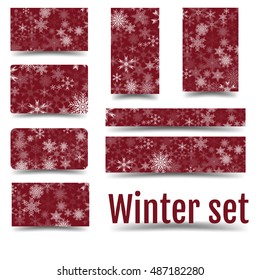 Christmas set with 3D effect. Corporate design in winter style. Ui interface, 16: 9, all kinds of backgrounds, card, cards and banners. 