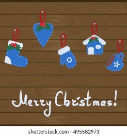 Christmas set of accessories. Christmas hanging elements. Pattern to decorate Christmas tree or home decor. Cute vector illustration. merry Christmas hand written
