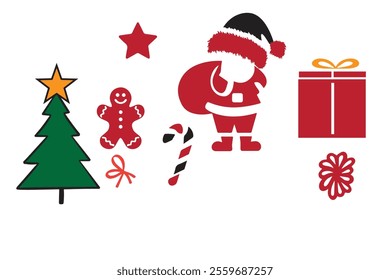 Christmas set of animals tiger, bear, penguin with Santa Claus isolated on white background