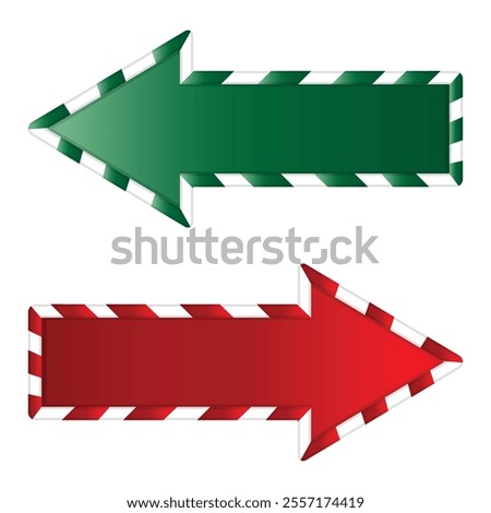 Christmas set of arrows button. Red and green candy frame arrows isolated on white background. Vector holidays design elements.