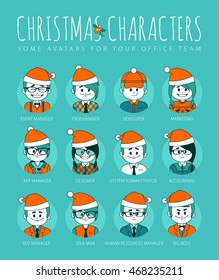 Christmas Set of avatars your office team.