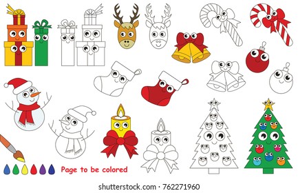 Christmas Set to be colored, the coloring book for preschool kids with easy educational gaming level.