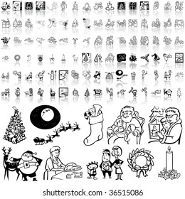 Christmas set of black sketch. Part 4. Isolated groups and layers.