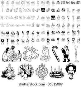 Christmas set of black sketch. Part 5. Isolated groups and layers.