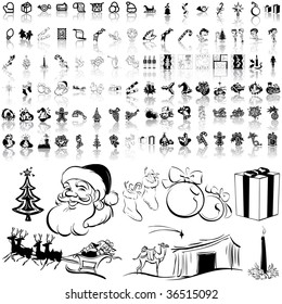 Christmas set of black sketch. Part 6. Isolated groups and layers.