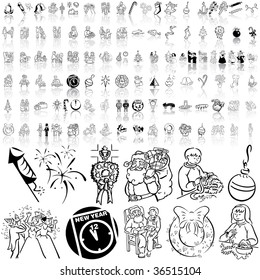 Christmas set of black sketch. Part 10. Isolated groups and layers.