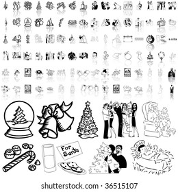 Christmas set of black sketch. Part 11. Isolated groups and layers.