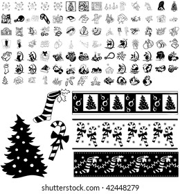 Christmas set of black sketch. Part 101-3. Isolated groups and layers.